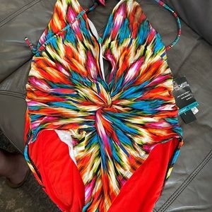 New with tags - Kenneth Cole one-piece bathing suite, size XL - tummy control